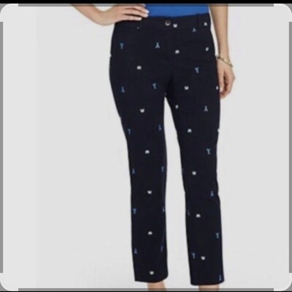Talbots Perfect Crop Curvy Embrodiered Lobsters Crabs Pants Women's 14 Coastal